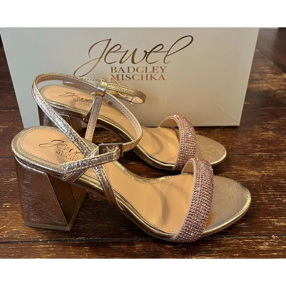 Jewel Badgley Mischka Earlene Strappy Block Heel - Size 5.5